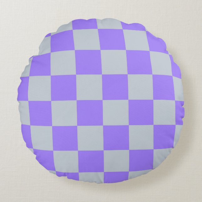 Lila Gingham-Muster Rundes Kissen (Vorderseite)