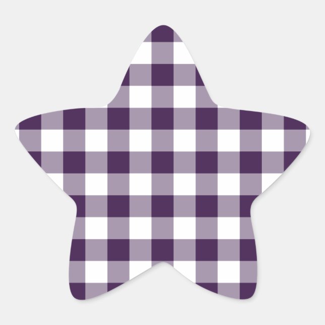 Lila Gingham-Muster Stern-Aufkleber (Vorderseite)