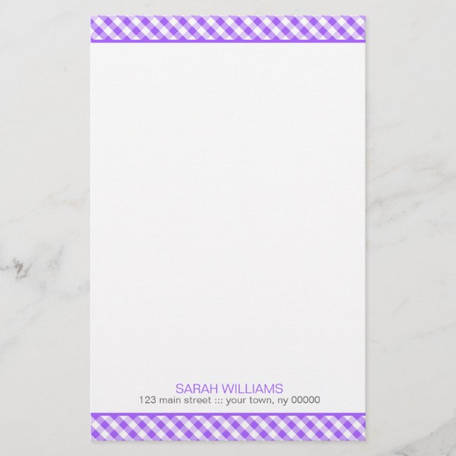 Lila Gingham Pattern Briefpapier (Vorderseite)