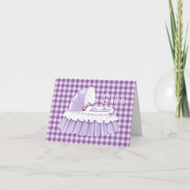 Lila Gingham Ruffled Bassinet Blank Notecard Karte (Vorderseite)