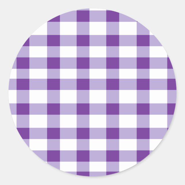 Lila Gingham Runder Aufkleber (Vorderseite)