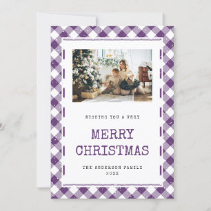 Lila Gingham Snow Foto Frohe Weihnachtskarte Feiertagskarte