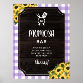 Lila Gingham Sunflowers Monogram Momosa Bar Poster