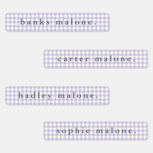 Lila Gingham Waterproof Name Etiketten (Gruppe)