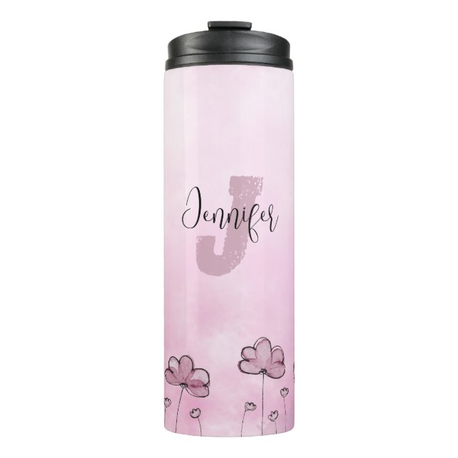 Lila, Girl-Floral-Monogramm, rosa Thermosbecher (Vorderseite)