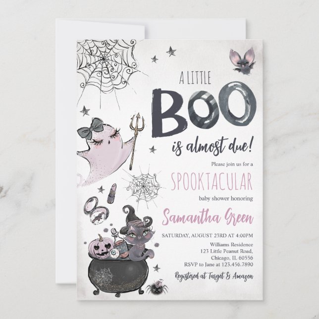 Lila Girl Spooky Ghost Halloween Kinderdusche Einladung (Vorderseite)