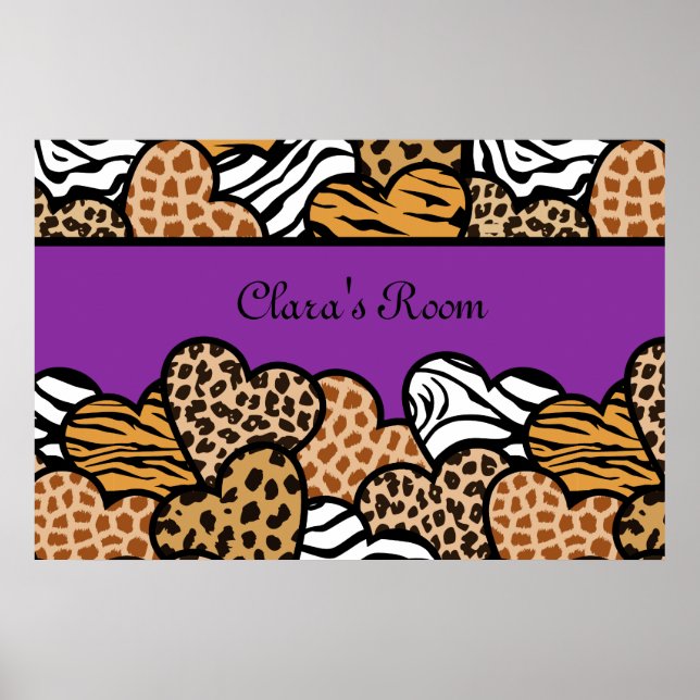 Lila Girly-Animal-Printzeichen mit einem Namen Poster (Vorne)