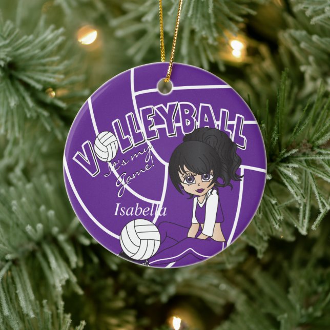 Lila Girly Volleyball 🏐 Keramik Ornament (Baum)