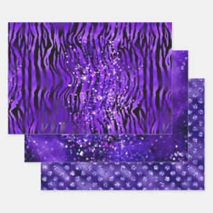 Lila Glam Glitter Funkeln Muster Geschenkpapier Set