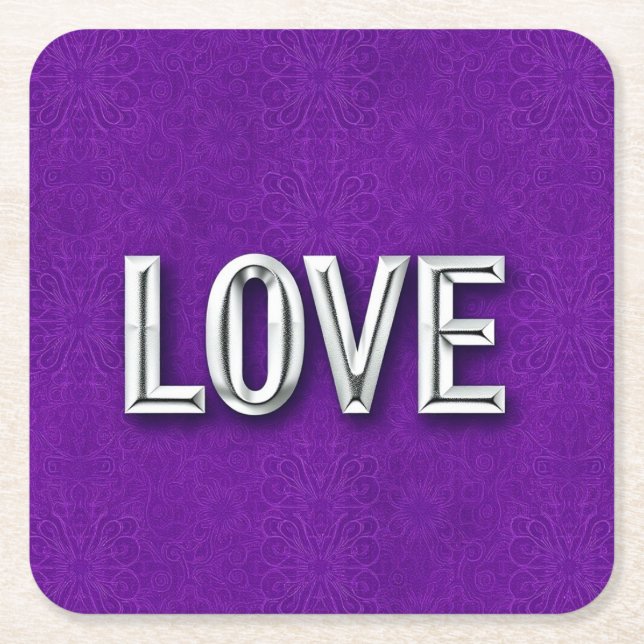 Lila Glam LIEBE Untersetzer Set (Vorderseite)