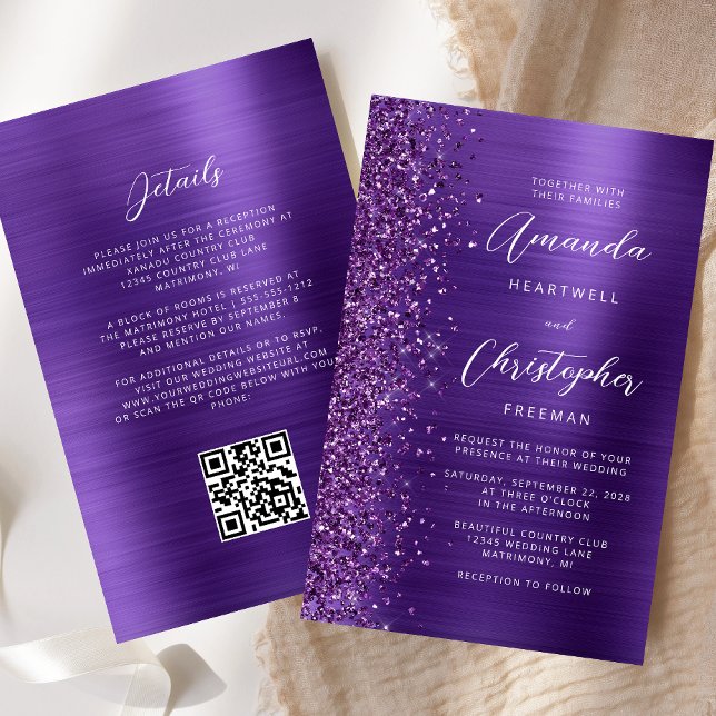 Lila Glam QR Code Einladung zur Hochzeit (Von Creator hochgeladen)