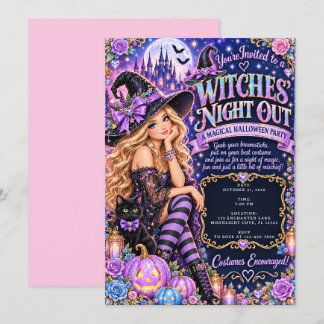 Lila Glamour Hexen-Nacht Magisches Halloween Einladung