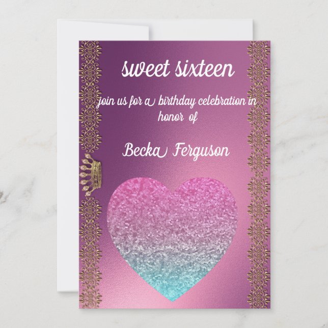 LILA GLITERAST UNBEKANNTE INVITATION EINLADUNG (Vorderseite)