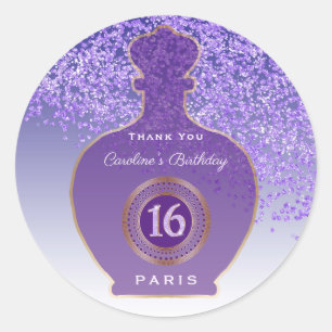 Lila Glitter Amethyst Duft, Sweet 16 Runder Aufkleber