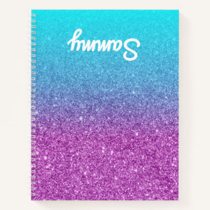 Lila Glitter Aqua Ombre Linkshänder Notizbuch