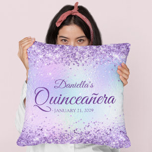 Lila Glitter Blass Irisierender Quinceanera Kissen