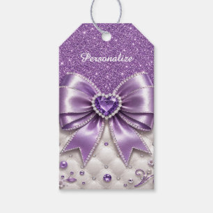 Lila Glitter-Bogen-Herz personalisiertes Glamour-D Geschenkanhänger