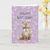 Lila Glitter Braun Coole Katzen Brille Geburtstag