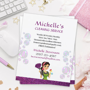 Lila Glitter-Cartoon-Hausmädchen-Reinigungsdienst Flyer
