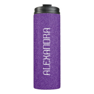 Lila Glitter Chic Muster Name Personalisiert Thermosbecher
