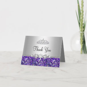 Lila Glitter & Diamant Tiara Dankeschön-Karte Dankeskarte