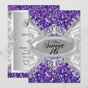 Lila Glitter-Diamant-Tiara Sweet 16 Einladung