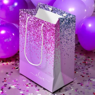 Lila Glitter Funkeln Metall Monogramm Name Mittlere Geschenktüte