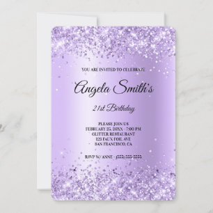Lila Glitter Lila Satin Folie 21. Geburtstag Einladung
