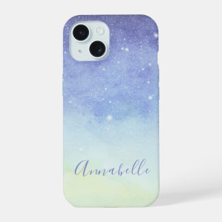 Lila Glitter Moderner Minimalistischer Monogramm iPhone 15 Hülle