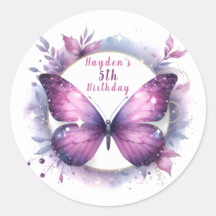 Lila Glitter Schmetterling - Geburtstag Runder Aufkleber