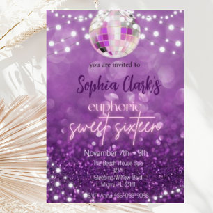 Lila Glitter Sweet Sixteen Euphoria-Einladung  Einladung