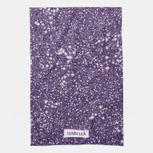 Lila Glitter-Textur-Look mit individuellem Namen Geschirrtuch