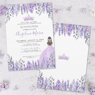 Lila Glitter-Tiara Floral Quinceañera Einladung