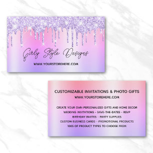 Lila Glitter-Tropfen Multi Ombre Online-Shop Visitenkarte