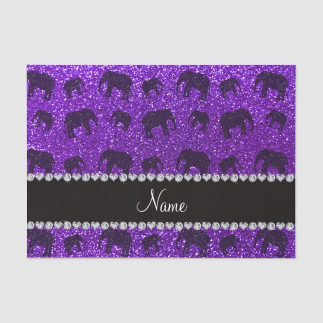 Lila Glitterelefanten des personalisierten Seidenpapier (Vorderseite)
