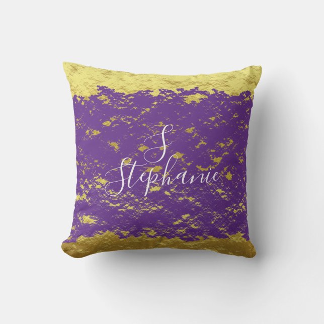 Lila Glitterie-Monogramm, Goldfolie Kissen (Vorderseite)