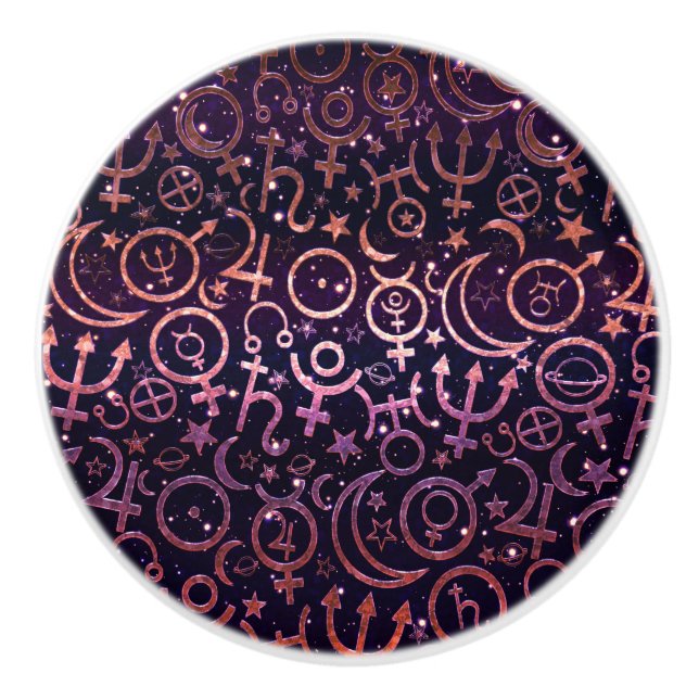 Lila Glitterie Planetarium Weltraumplaneten Keramikknauf (Vorderseite)