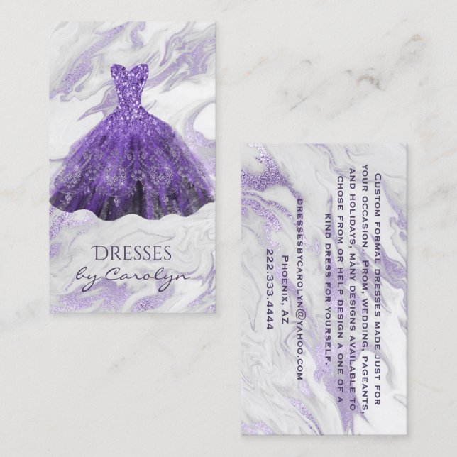 Lila Glitterie Seamstress Business Card Visitenkarte (Vorne/Hinten)