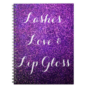 lila Glitternotizbuch peitscht Liebe lipgloss Notizblock