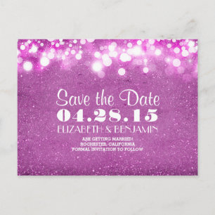 lila Glitterschnur der Lichter Save the Date Ankündigungspostkarte