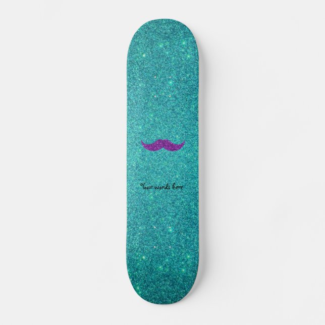 Lila Glitterschnurrbart-Türkis-Glitter Skateboard (Vorderseite)