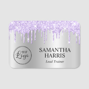 Lila Glittertropfen Silber Schimmer Namensschild