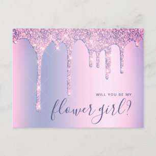 Lila Glittertropfen wirst du meine Blumenmädchen s Einladungspostkarte