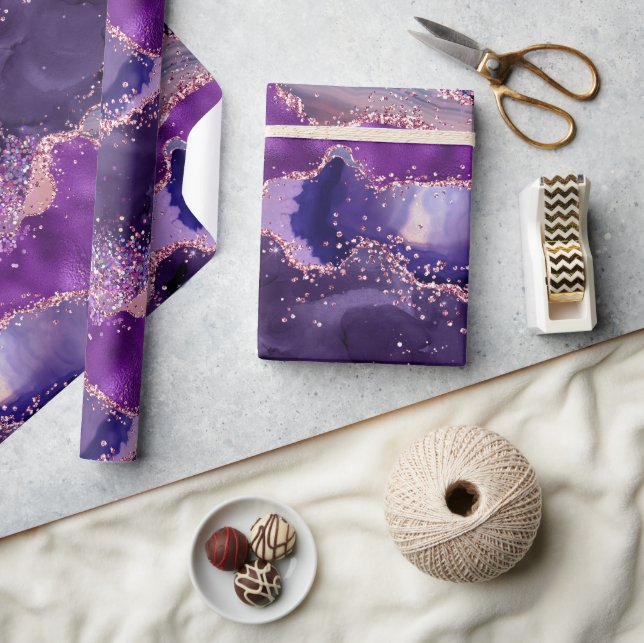 Lila Glittery Agate Texture Geschenkpapier (Kunsthandwerk)