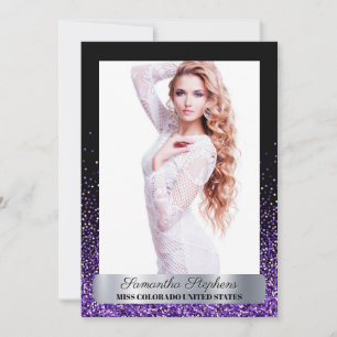 Lila Glitz Shimmer Pageant Autogrammkarte Einladung