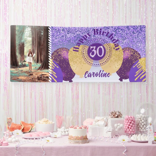 Lila Glitzer 30. Geburtstag & Balloons Banner (Party)