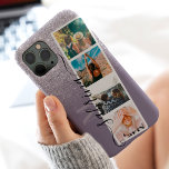 Lila Glitzer 4 Foto Sortierraster Case-Mate iPhone Hülle<br><div class="desc">Moderne 4-Foto Gitterkollektion Name und monogramm lila Llavender Glitzer Glitzern ombre auf pastellgrün mit einem Foto-Stand-Collage</div>