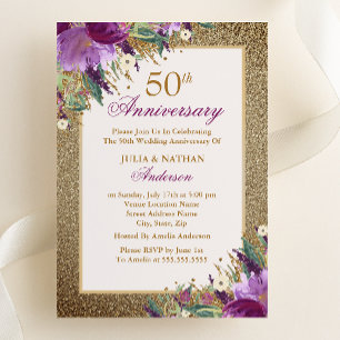 Lila Glitzer Amethyst Floral 50 Jahre Jubiläum Einladung