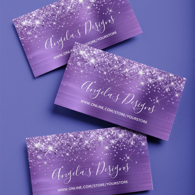 Lila Glitzer Amethyst Foil Online Store Visitenkarte (Create your own purple glam business cards for your online store.)