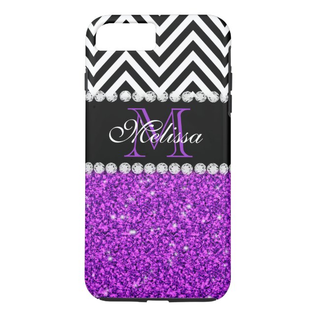 LILA GLITZER BLACK ZICKZACK MIT MONOGRAMM Case-Mate iPhone HÜLLE (Rückseite)